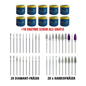 SET: 20 Stk KARBIDFRÄSER + 20 Stk DIAMANT-FRÄSER + 10 Stk ENZYME SCRUB ALS GRATIS