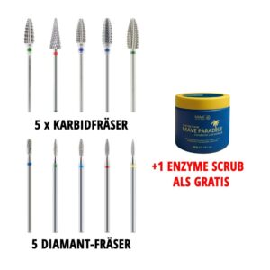 SET: 5 Stk KARBIDFRÄSER + 5 Stk DIAMANT-FRÄSER + 1 Stk ENZYME SCRUB ALS GRATIS