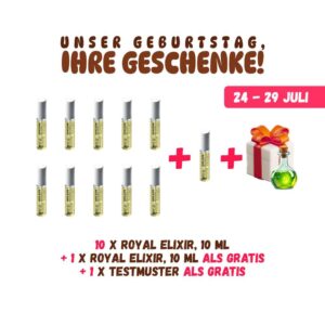 GEBURTSTAG SET: 10 Royal Elixir 10ml + 1 ALS GRATIS + Testmuster ALS GRATIS