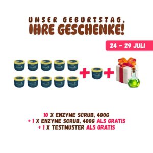GEBURTSTAG SET: 10 Enzyme Scrub Mave Paradise 400g + 1 ALS GRATIS + Testmuster ALS GRATIS