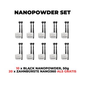NANOPOWDER SET: 10 Black NanoPowder 50g + 20 Nano360 Zahnbürste ALS GRATIS